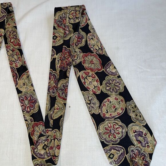 Talbott Studio Dress Tie Mens Size 58" Black Beige Floral 100% Silk Designer US - Picture 5 of 12